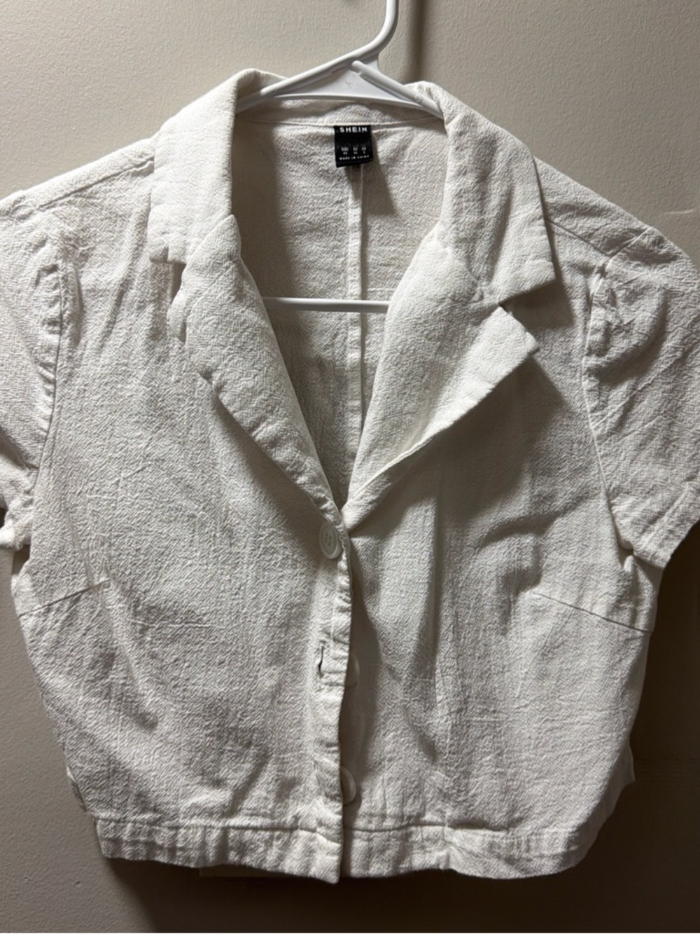 SHEIN White Short-Sleeve Textured Button-Front Shirt